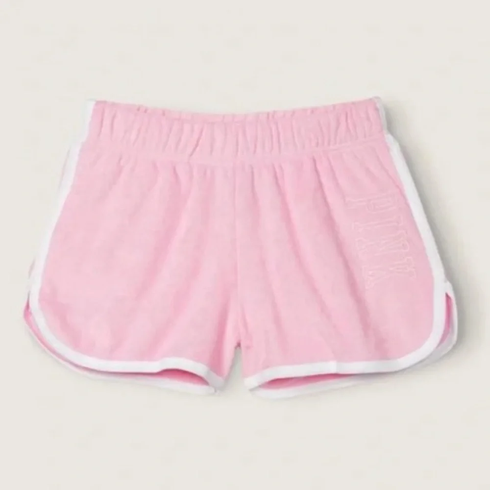 Pink Victorias Secret Varsity Beach Terry Shorts Sz M Preppy Beachy Sorority - Picture 1 of 6